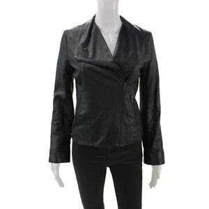 Designer Womens Biker Motorcycle Leather Jacket Black Size S